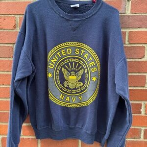 Vintage US Navy Crewneck Blue Yellow Double Sided Pullover USA Made Soffe- L